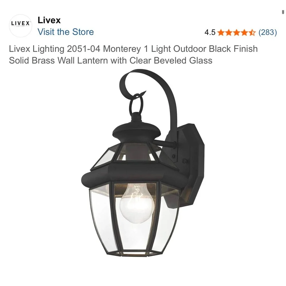 NEW Livex Monterey Light‎ Outdoor Black Matte Wall Lantern Clear Beveled Glass